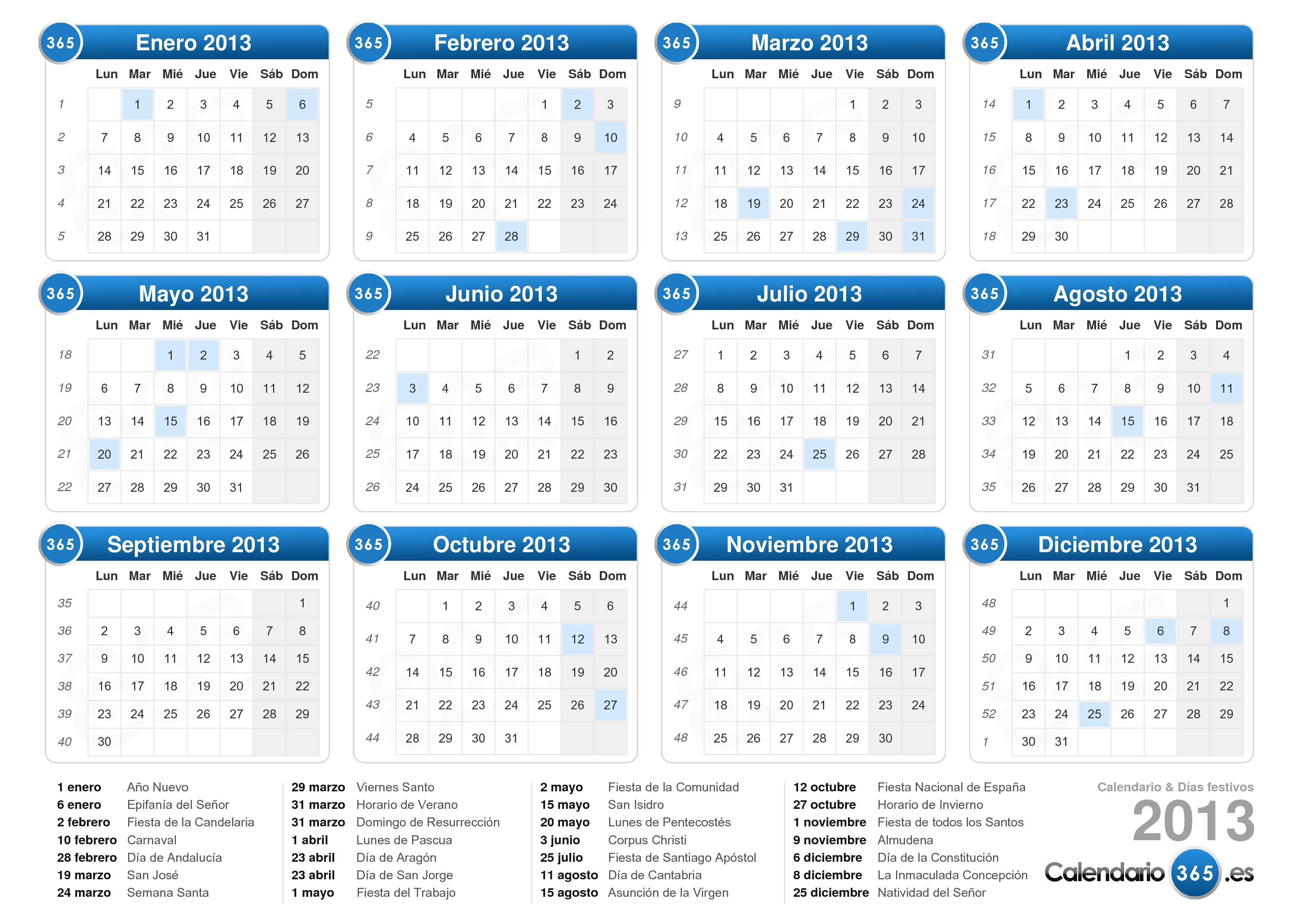 Calendario para el 2013