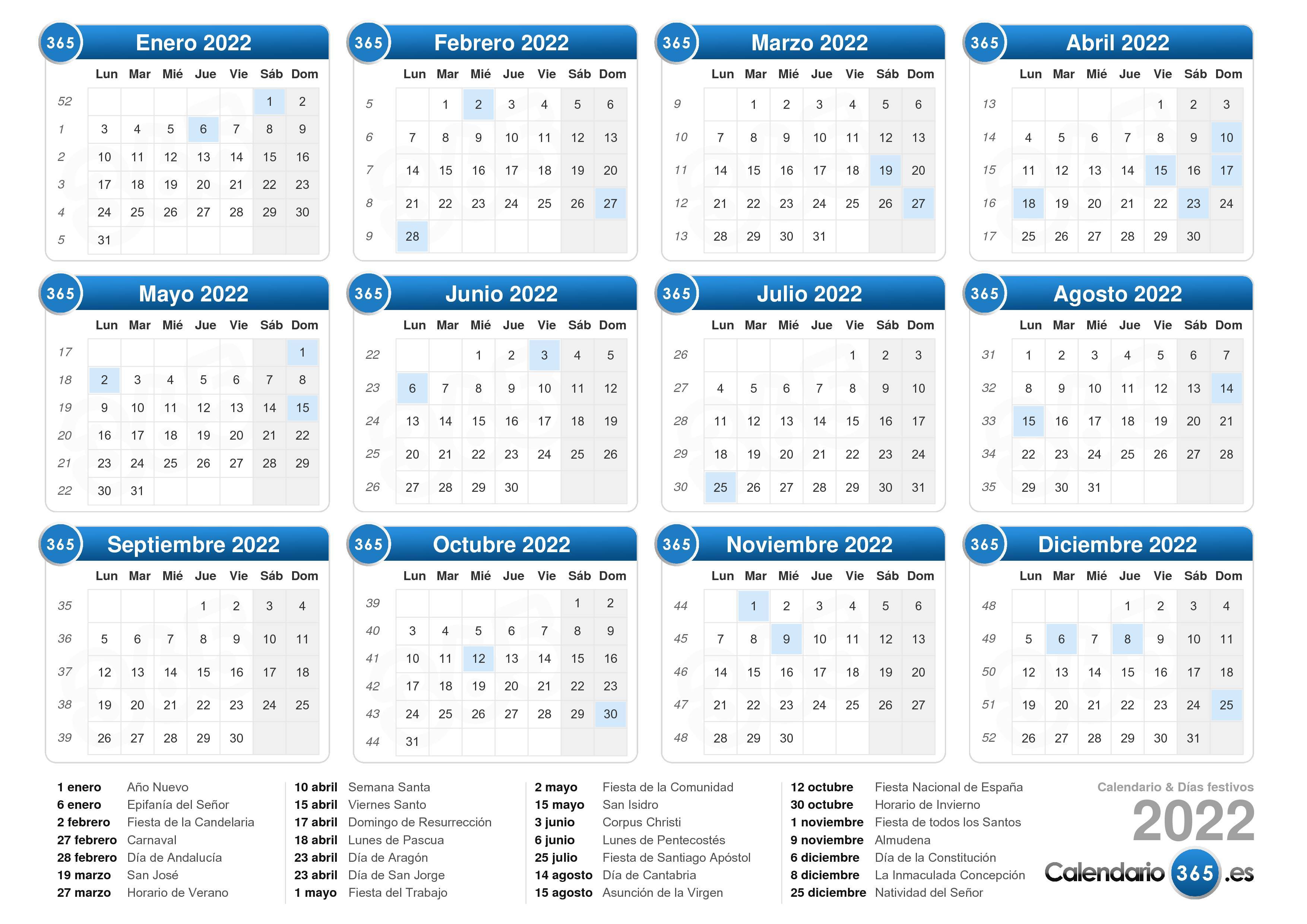 Calendario De La Semana Calendario 2022