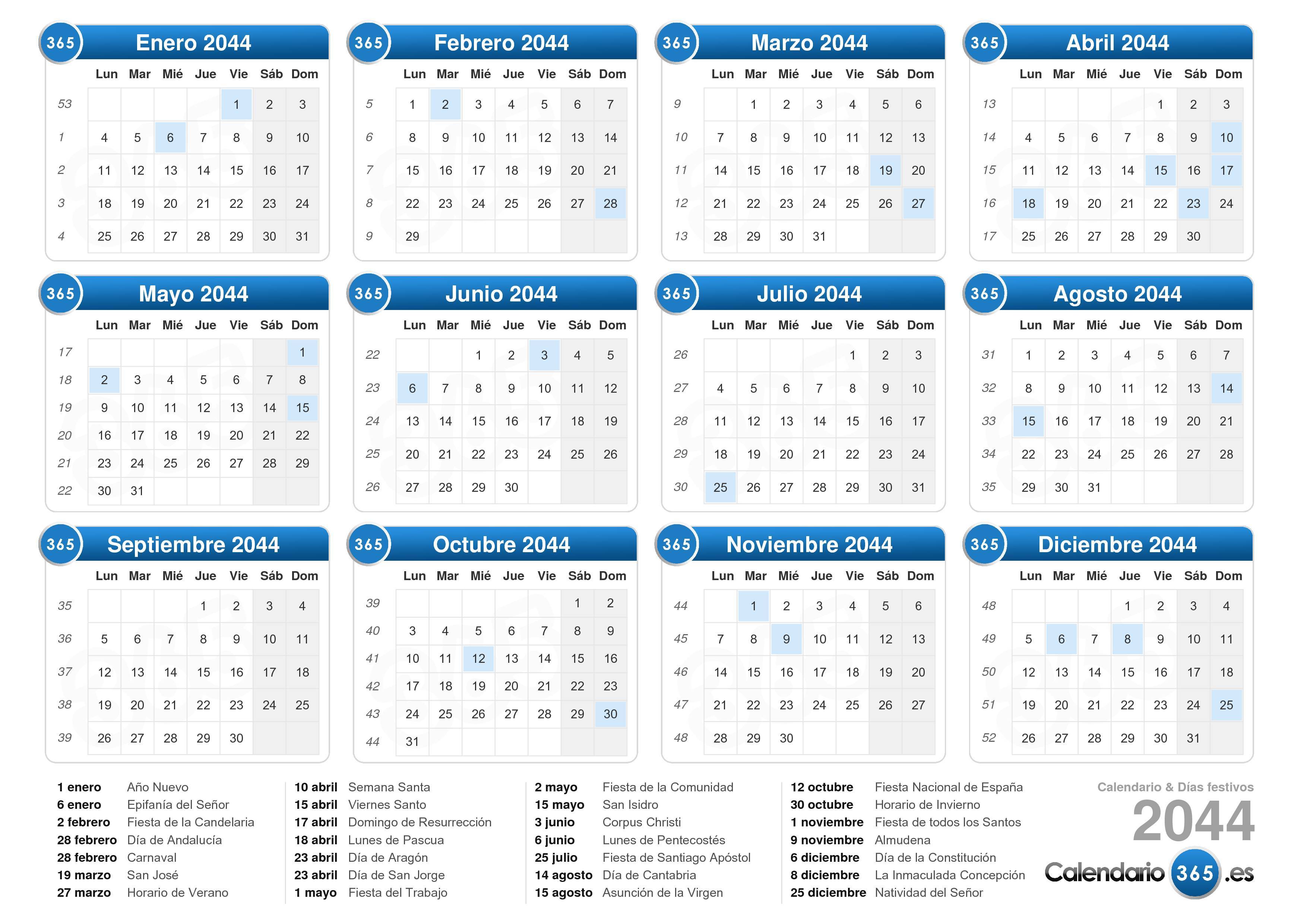Calendario 2044