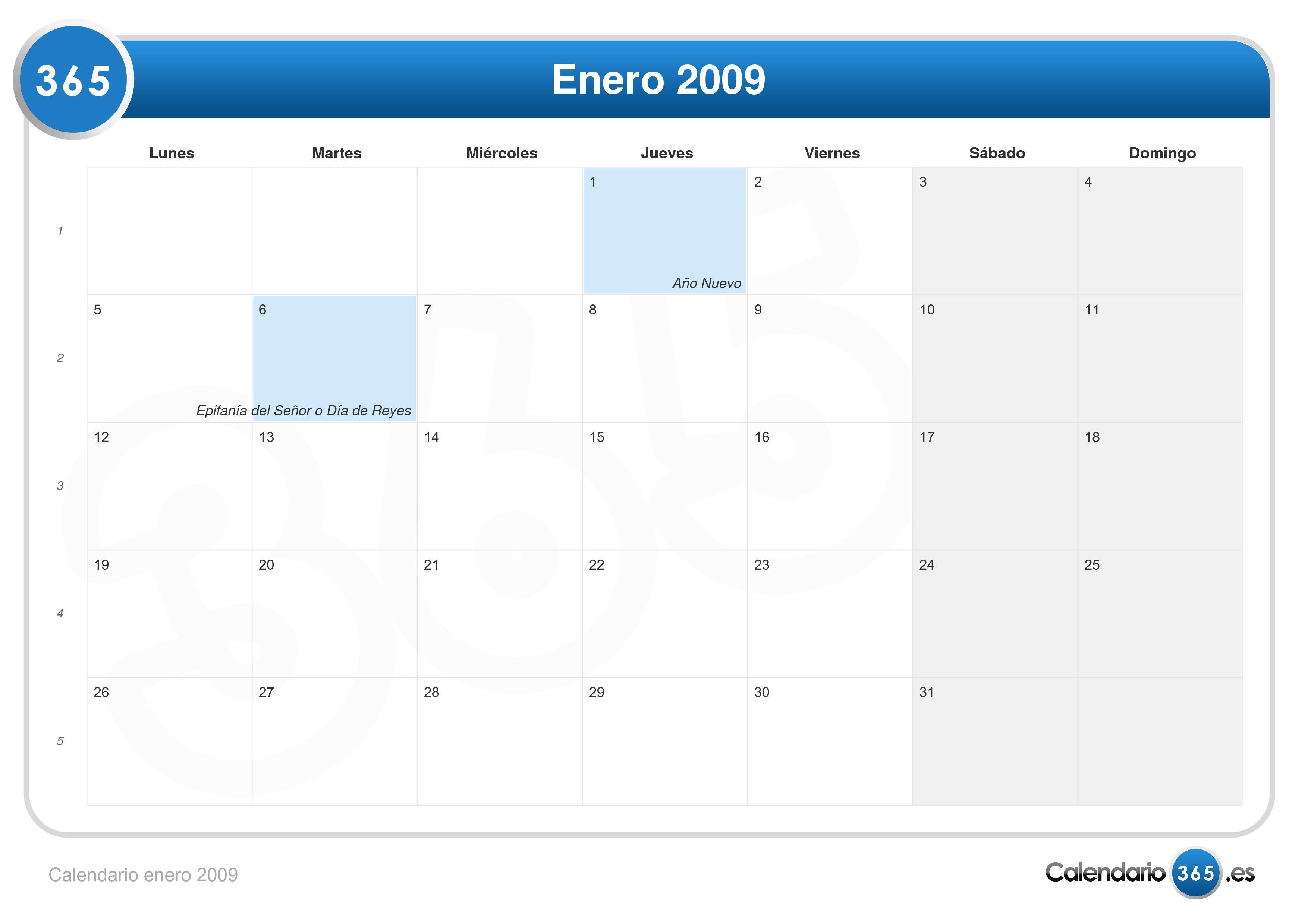 Calendario Enero 2009