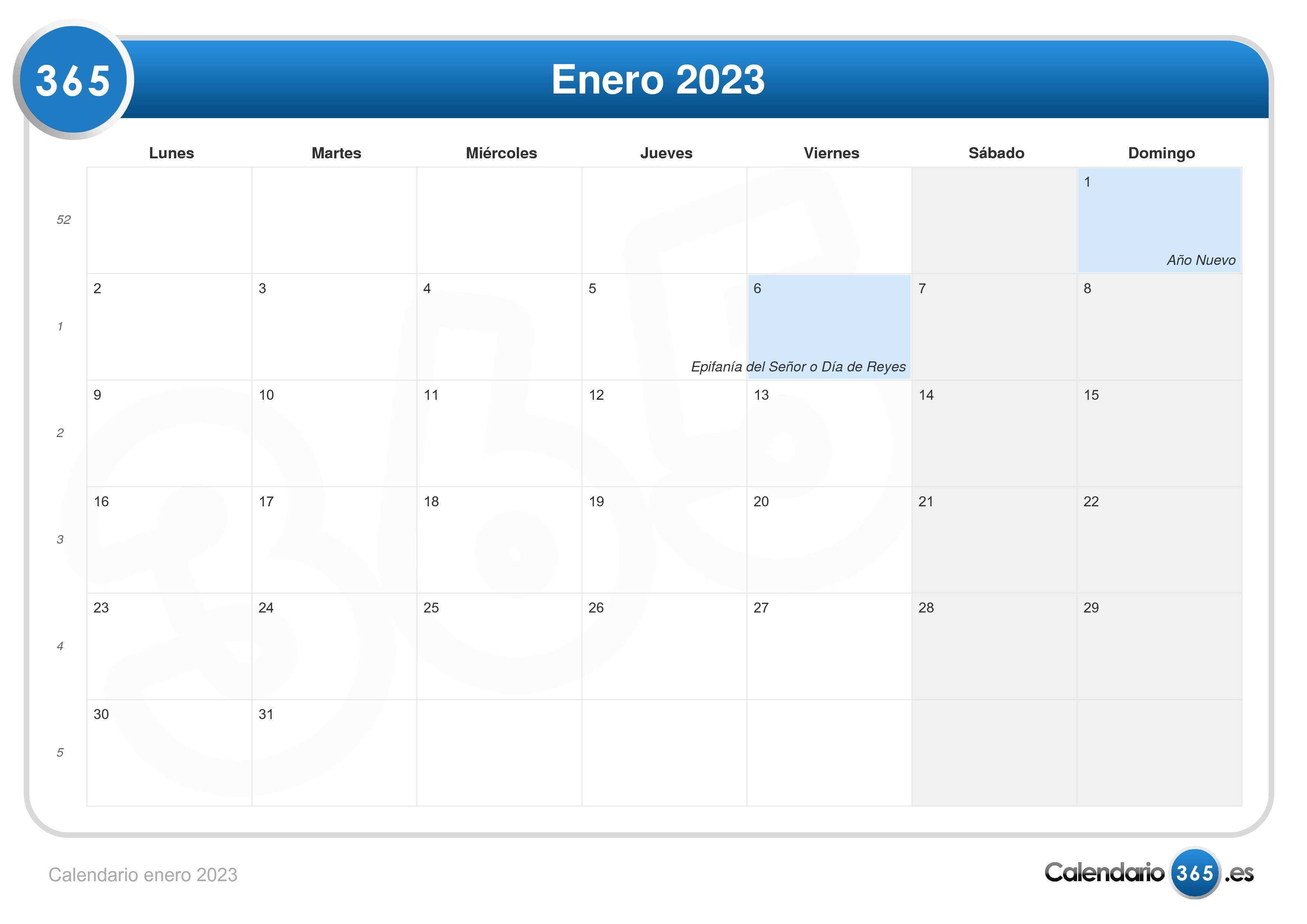 Calendario Mes De Enero Calendario enero 2023