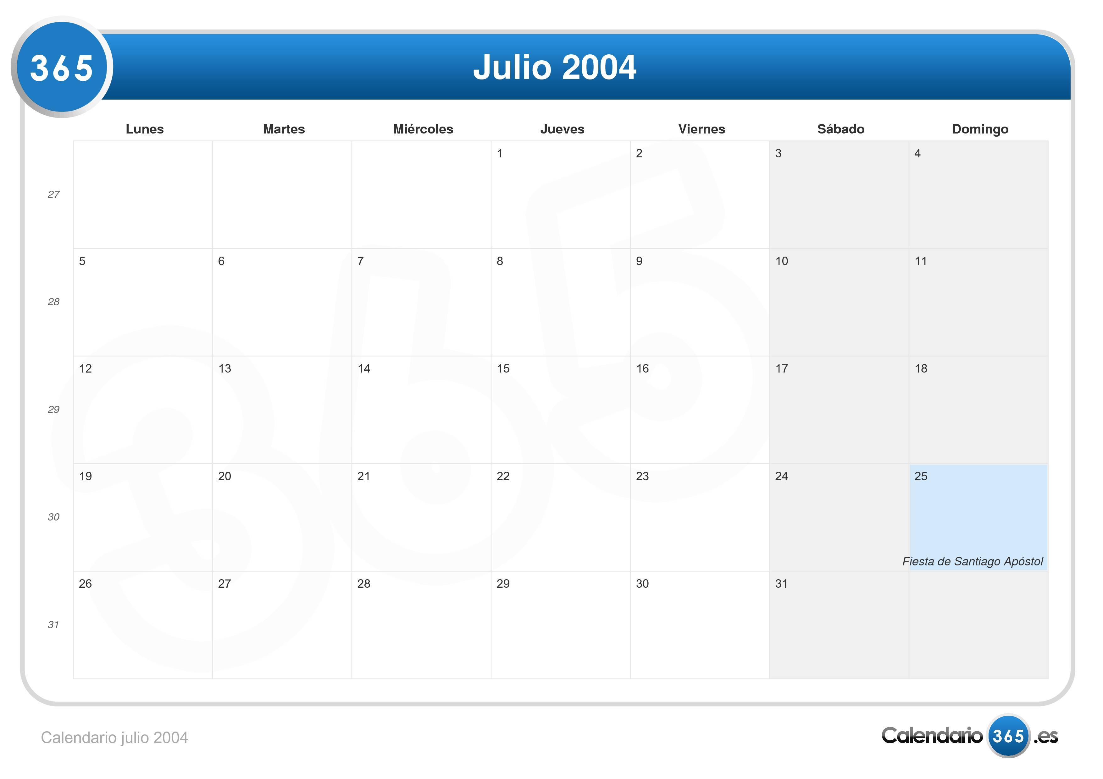 Calendario Julio 2004 calendario julio 2004