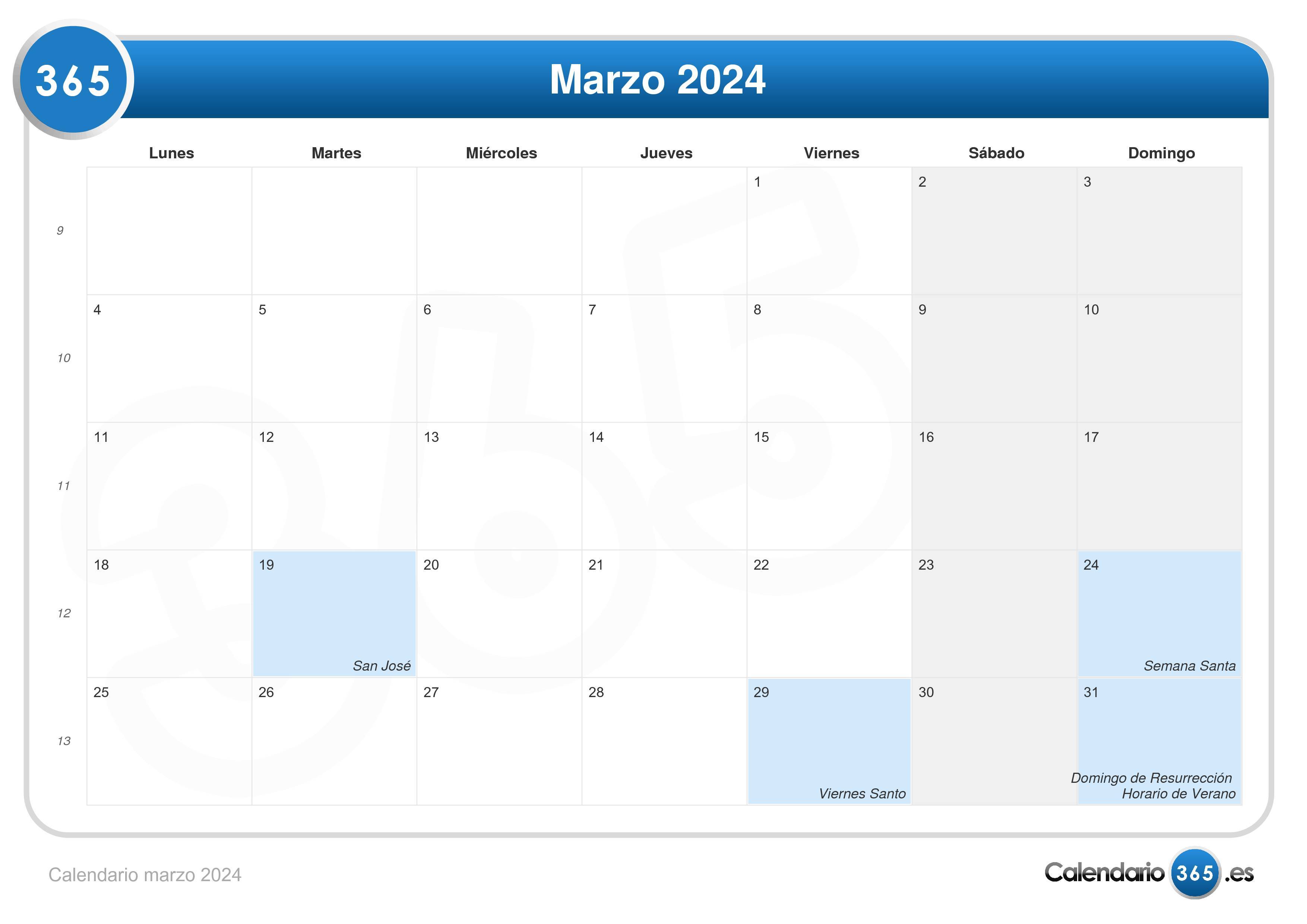 Almanaque Marzo 2024 Calendario marzo 2024